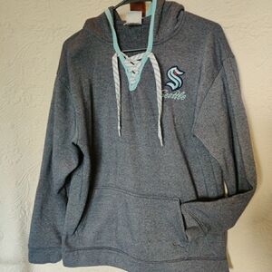 Seattle Kraken NHL Hockey Hooded Embroidered Sweatshirt Pullover Gray Large